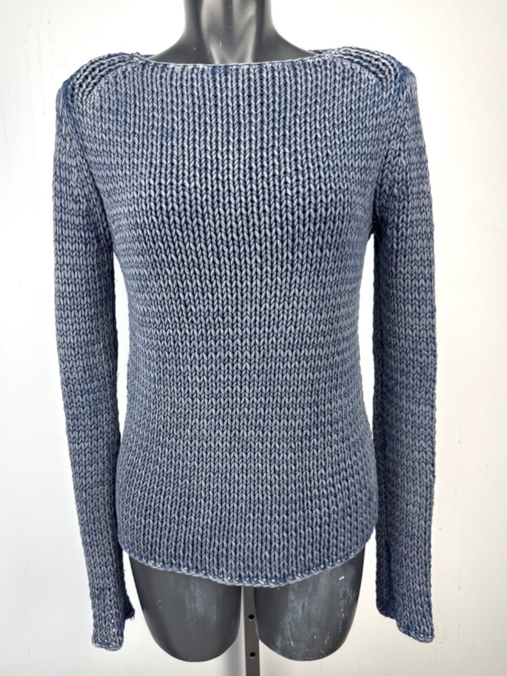 ALEXANDER WANG Vintage Grunge 100% Cotton Marled Knit Pullover Blue Sweater S